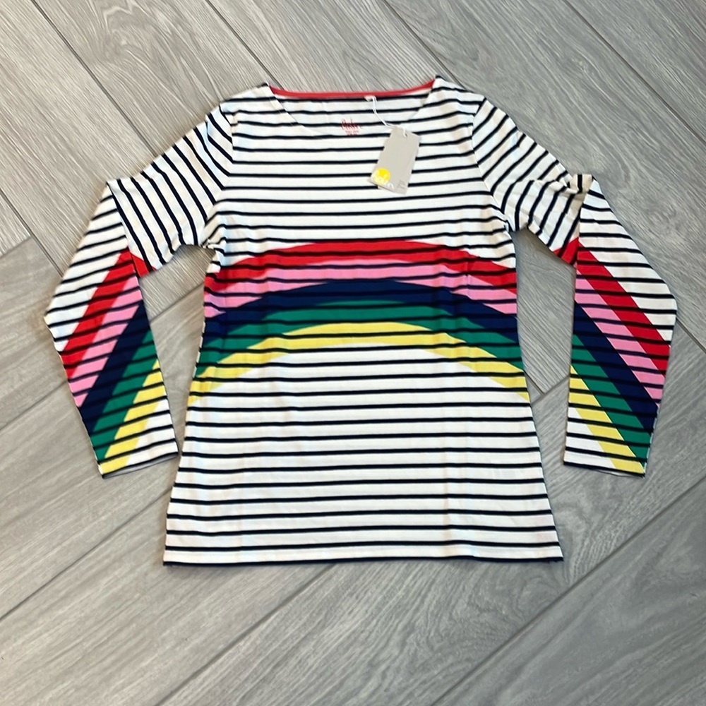 Boden Rainbow Stripe Breton Long Sleeve Top US  8 NWT